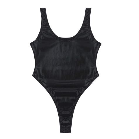 Buy Yoojia Womens Shiny Swimwear Wet Look One Piece High Cut Bodysuit