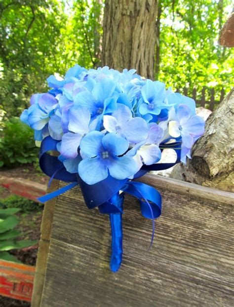 Blue Bridesmaid Bouquet Hydrangea Wedding Bouquet Blue Silk Bridal