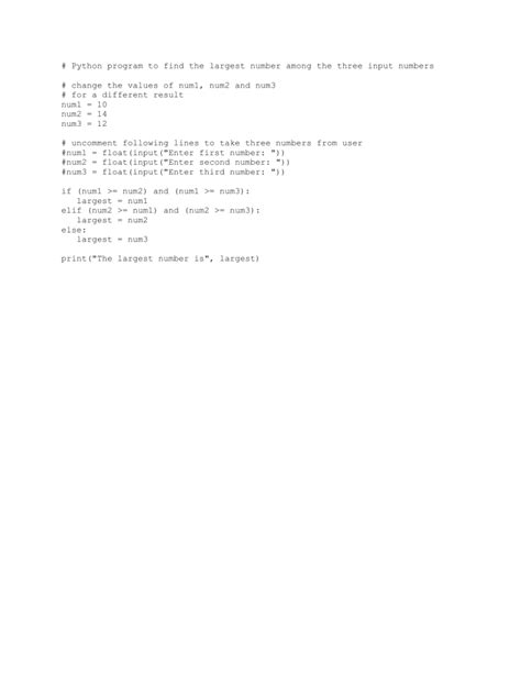 Python Program To Find The Largest Number Among The Three Input Numbers