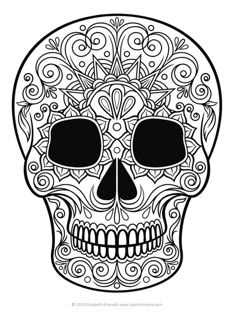 Sugar Skull Coloring Pages And Masks For Día De Muertos Skull