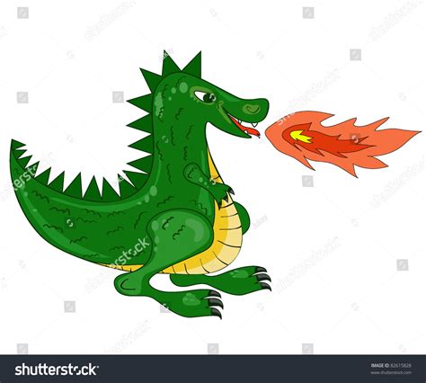 Cartoon Magical Green Firespitting Dragon Vector Stock Vector Royalty
