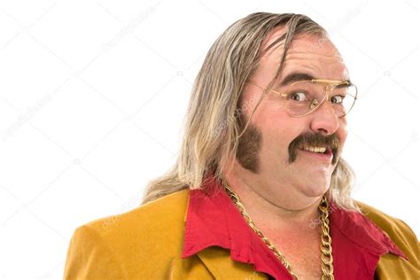 Funny Vintage 70s Man With Sideburn Mustache And Long Hair Portrait