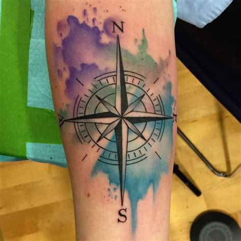 Watercolor Compass Tattoo On Forearm Inkaway Laser Tattoo Removal