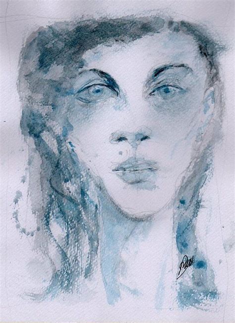 Blue Lady Watercolour Portrait Print Watercolor Portraits Portrait