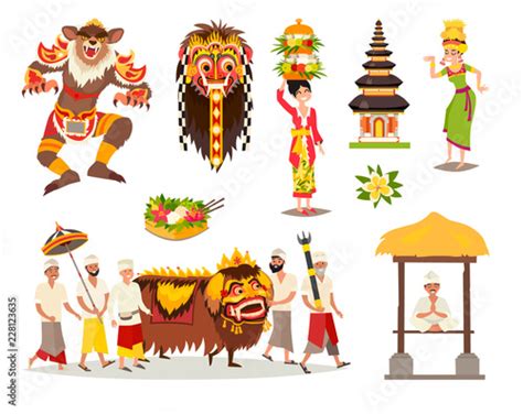 Bali Traditional Cultural Concepts Vector Illustration Set Balinese