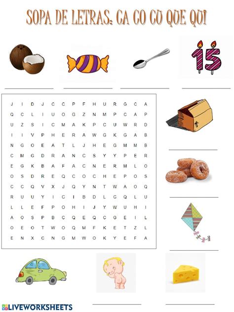 Sopa De Letras Ca Co Cu Que Qui Worksheet Words Word Search Puzzle