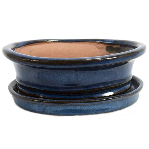 Ceramic 6 Bonsai Potsaucer Ocean Blue Oval