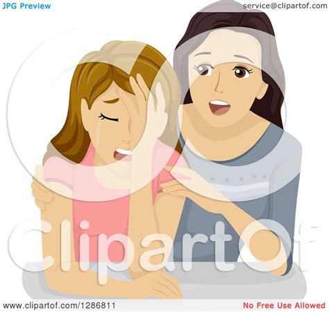 clipart of a girl trying to comfort her crying friend royalty free vector illustration by bnp