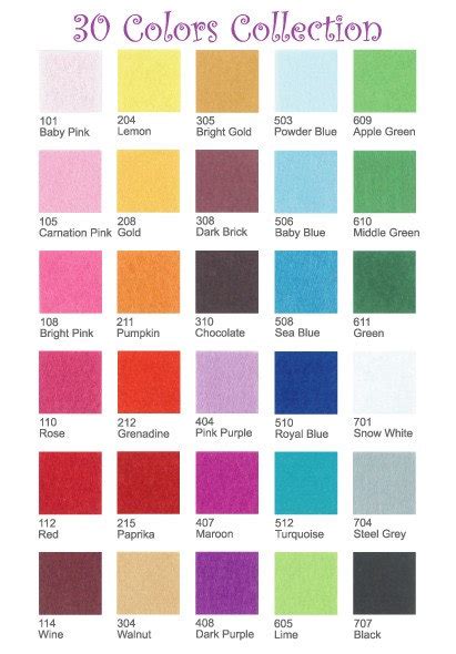 Plain Felt Fabric 30 Colors Collection 20cm X 20cm Per Sheet Etsy