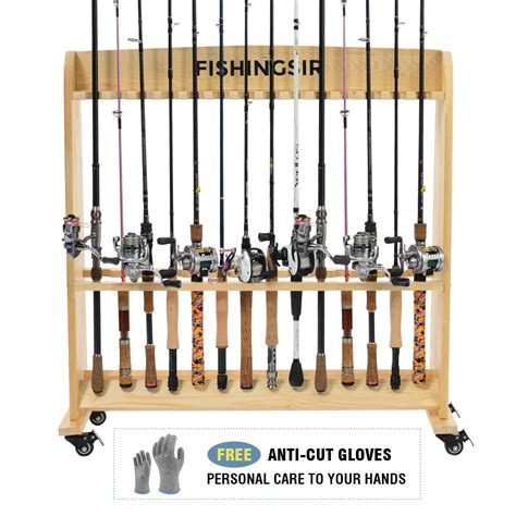 Fishingsir Fishing Rod Rack 28 Wood Rod Holder With Wheels Fishing Pole