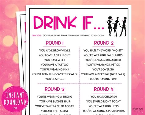 Drink If Game Ladies Night Party Games Fun Girls Night Out Etsy
