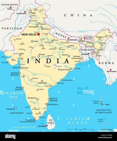 Mapa Político De La India En Nueva Delhi Capital De Las Fronteras