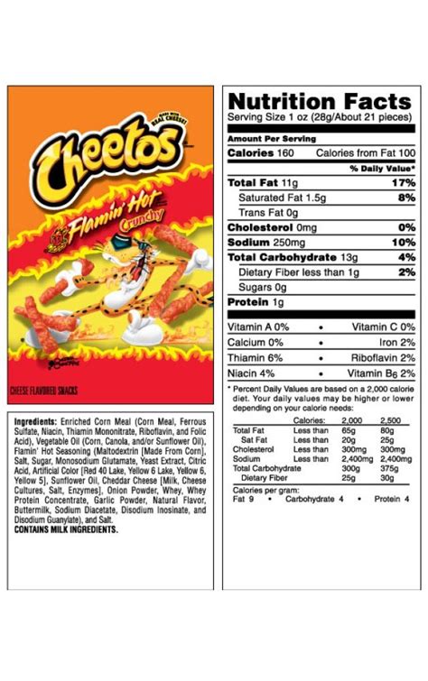 Hot Cheetos Nutrition Facts Label Buy Cheetos Crunchy Flamin Hot Hot