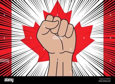 Human Fist Clenched Symbol On Flag Of Canada Background Power And