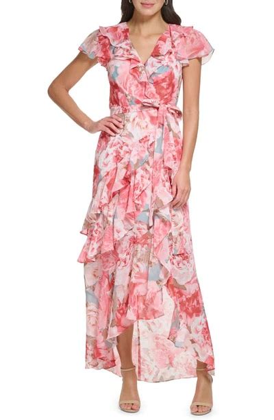 eliza j floral ruffle chiffon gown in blush modesens