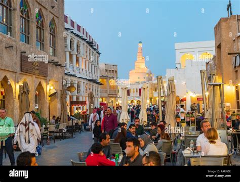 Evening View Of Street Busy With People In Souq Waqif In Doha Qatar