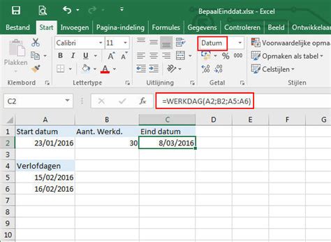 Gratis Tips Excel Bereken De Datum Na X Aantal Werkdagen Min Verlofdagen