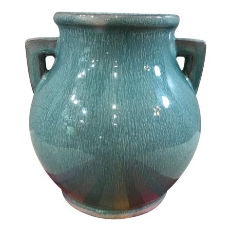 Vintage Ceramic Turquoise Double Handle Vase Chairish