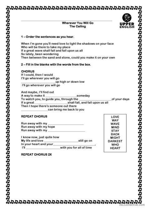 Song Activity Song And Nursery Rhym English ESL Worksheets Pdf Doc