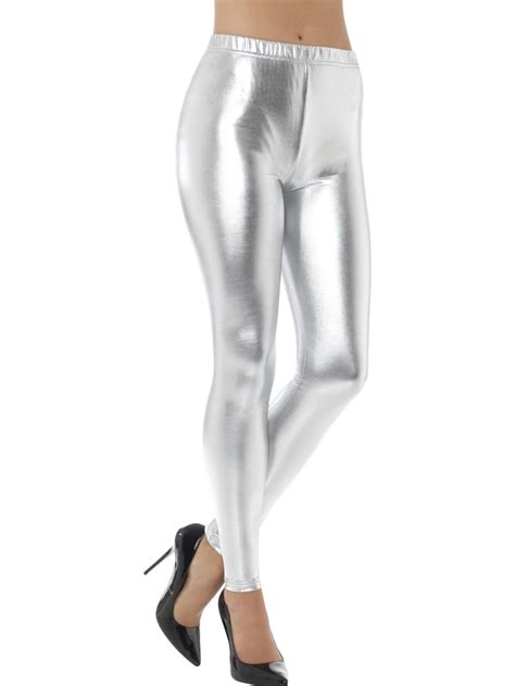 80s Metallic Disco Leggings Silver