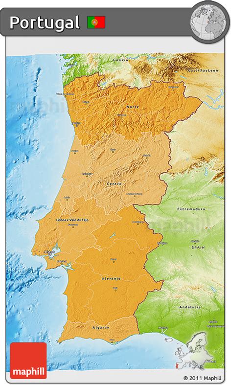 Free Political Shades 3d Map Of Portugal Physical Outside