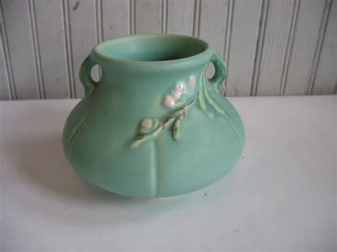 Vintage Weller Pottery F Floral Bouquet Turquoise Vase Circa Late