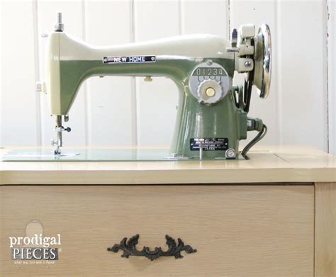 Reserved Vintage Green Janome New Home Sewing Machine In Cabinet