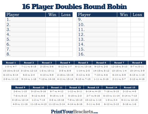 Printable 16 Player Switch Doubles Round Robin Tournament