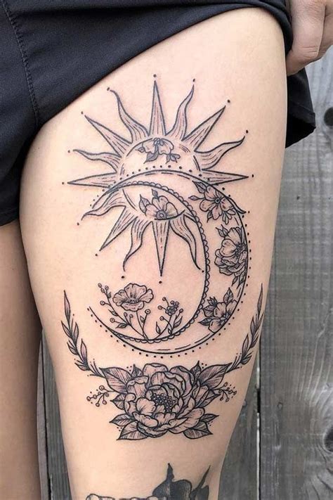 63 Most Beautiful Sun And Moon Tattoo Ideas Stayglam Tattoos Sleeve Tattoos Thigh Tattoo