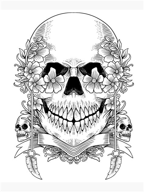 Skeleton Skull With Flowers Poster For Sale By Rittichai Redbubble