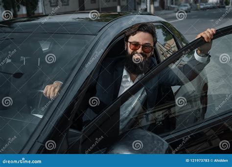 Portrait Stylish Handsome Man Near Car Outdoors Stock Image Image Of