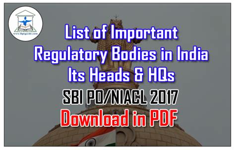 Gk Study Materials For Sbi Poniacl 2017 List Of Important Regulatory