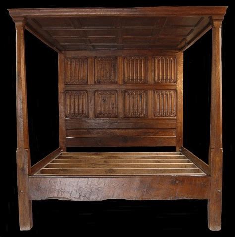 16th Century Style Linenfold Four Poster Handmade Oak Bed Antique
