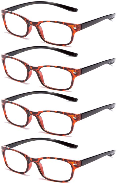 4 Packs Neck Hanging Reading Glasses Comfortable Fit Slim Look In 2 Tone Color Tortoise Black 1