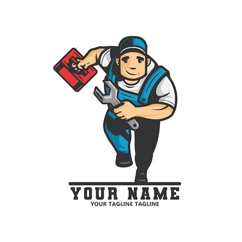 Premium Vector Logo Of Plumber Man Running And Carries A Spanner And