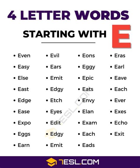 35 Useful 4 Letter Words Starting With E In English 7esl