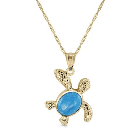 14k Solid Gold Sea Turtle Pendant With Natural Turquoise On Etsy Turtle Pendant 18 Gold