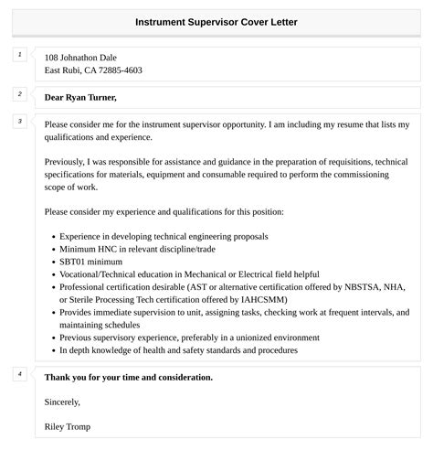Instrument Supervisor Cover Letter Velvet Jobs