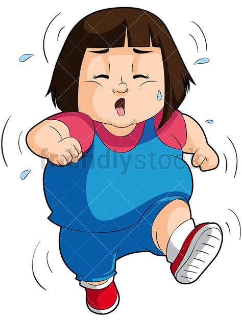 Overweight Little Girl Exercising Cartoon Vector Clipart