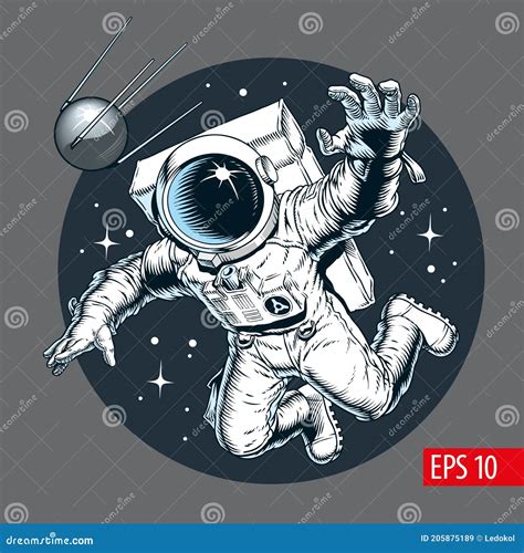 Astronaut Floating On A Tether In Space Vector Cartoon Illustration