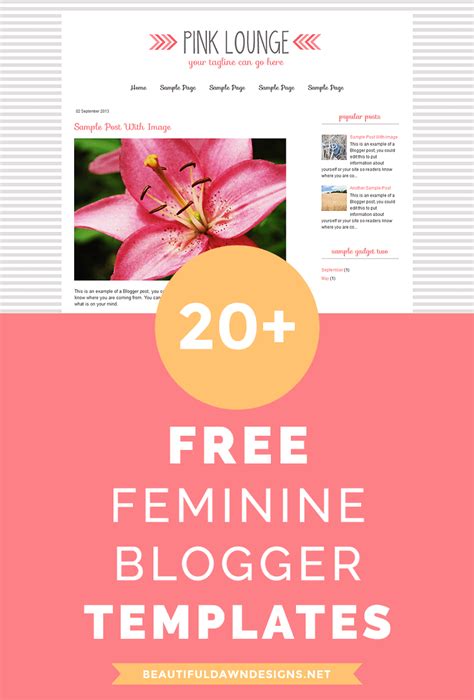 20+ Free Feminine Blogger Templates - Beautiful Dawn Designs