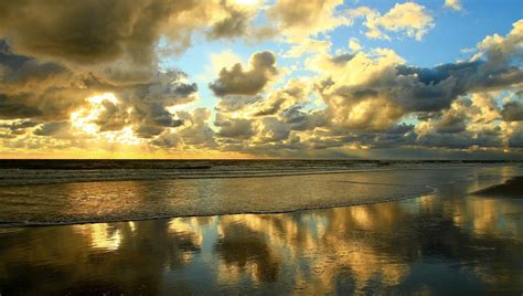 Beach Sunset Reflection Clouds Sea Coolwallpapersme