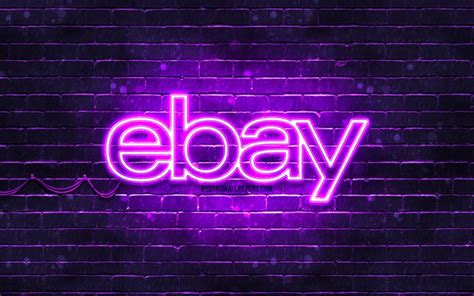 Download Wallpapers Ebay Violet Logo K Violet Brickwall Ebay Logo Brands Ebay Neon Logo