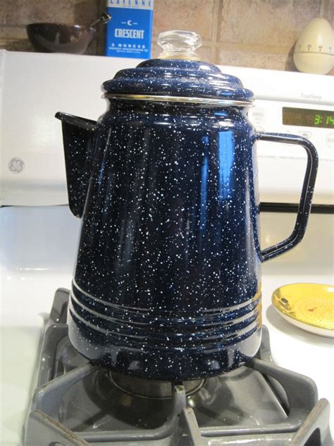 If you're a coffee lover that's pretty rad. Vintage Blue-Speckled Enamel Stove-top Coffee Percolator | Etsy | Percolator coffee, Camping ...