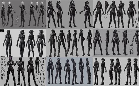 Badass Cyberpunk Female Character Sheet Turnaround Stable Diffusion