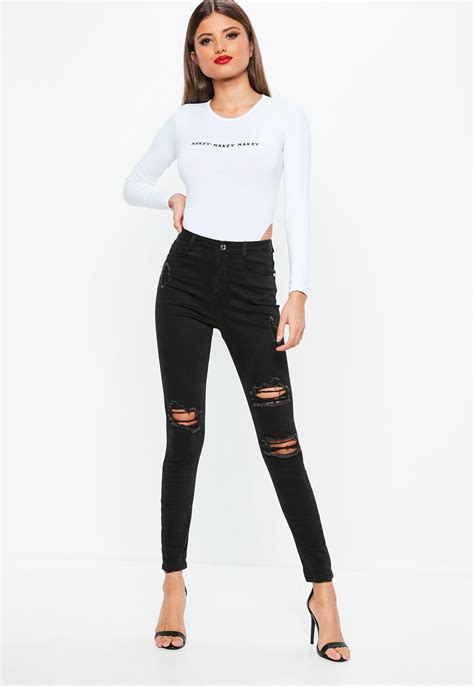 Lyst Missguided Black Sinner High Waisted Authentic Ripped Skinny