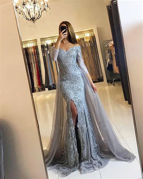 Modest Prom Dresses With Sleeves 2019 Lace Mermaid Evening Gowns Alinanova