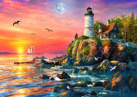 Summer Sunset Lighthouse Delightful Wall Mural Photowall