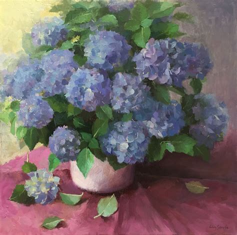 Blue Hydrangea Oil Painting By Ling Strube Artfinder