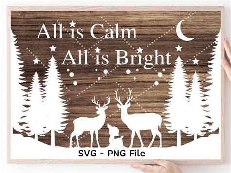 All Is Calm All Is Bright Svg Deer Pine Trees Svg Christmas Etsy